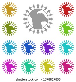Friendship on Earth, people around the planet multi color icon. Simple glyph, flat vector of Friendship icons for UI and UX, website or mobile application