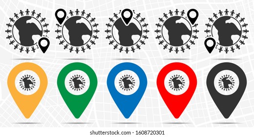 Friendship on earth, people around the planet icon in location set. Simple glyph, flat illustration element of friendship theme icons