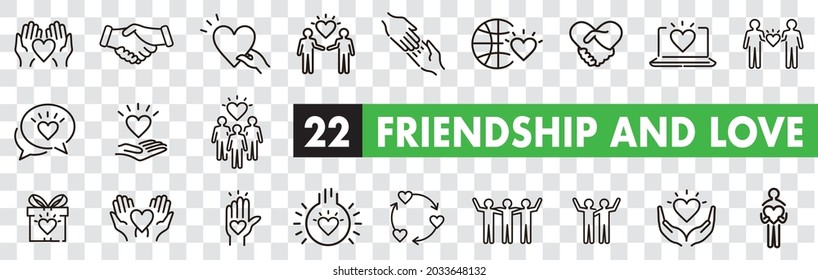 Friendship partnership handshake and love line icons. 