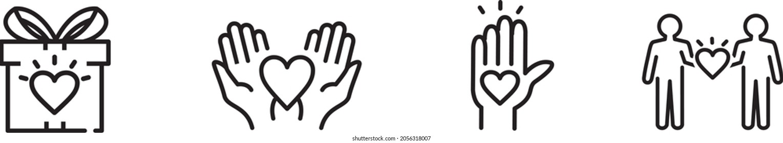 Friendship partnership handshake and love line icons. 