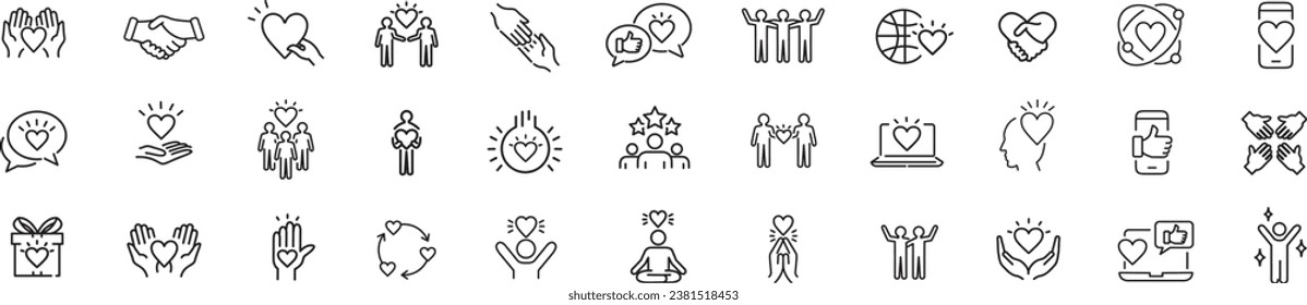 Friendship partnership handshake and love line icons. 