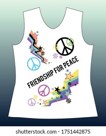 Friendship for Peace, Slogan lovely graphic design and cute flowers graphic design print for tee and t shirt and fabric