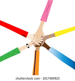 friendship of Peoples. hands of different nationalities and colors. vector illustration isolated on white background.