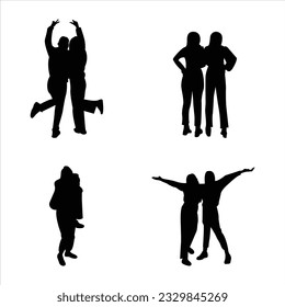 Friendship pose silhouettes vector white background