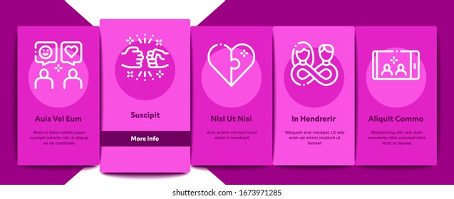 Vektorillustration der Freundschaftsbeziehung Onboarding Mobile App Page. Handshake and Friendship Gesture, Love and Partnership, Internet Communication Color Contour Illustrationen