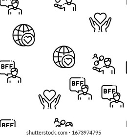 Friendship Relation Seamless Pattern Vector Thin Line. Illustrations