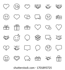 Friendship set line icons in flat design with elements for web site design and mobile apps.  Collection modern infographic logo and symbol. Friendship vector line pictogram