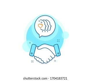 Friendship sign. Handshake deal complex icon. Friends couple line icon. Assistance business symbol. Agreement shaking hands banner. Friends couple sign. Vector