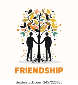 Friendship, silhouette of a couple, tree, vector, illustration