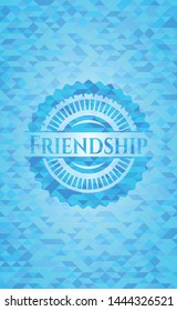 Friendship sky blue emblem with triangle mosaic background