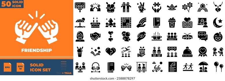 Friendship Solid Editable Icons set. Vector illustration in modern thin solid style of friendship icons: hand, health, care, etc