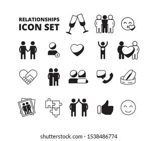 Friendship symbols. Family love couples male female relationship partners handshake respect vector icons set