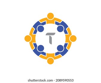 Friendship, Teamwork, Community, Group, People Connectivity logo Vector design Illustration Template with initial Letter T