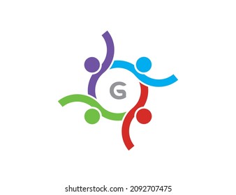 Friendship, Teamwork, Community, Group, People Connectivity logo Vector design Illustration Template with initial Letter G