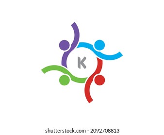 Friendship, Teamwork, Community, Group, People Connectivity logo Vector design Illustration Template with initial Letter K