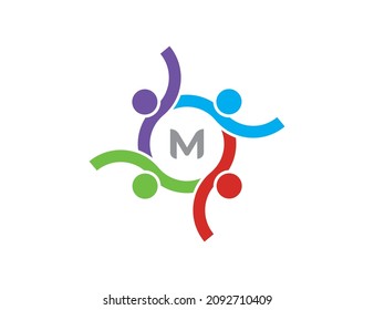 Friendship, Teamwork, Community, Group, People Connectivity logo Vector design Illustration Template with initial Letter M