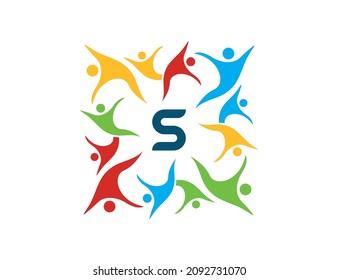 Friendship, Teamwork, Community, Group, People Connectivity logo symbol Vector design Illustration Template with initial Letter S