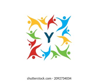 Friendship, Teamwork, Community, Group, People Connectivity logo symbol Vector design Illustration Template with initial Letter Y