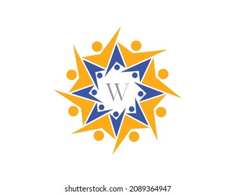 Friendship, Teamwork, Community, People Connectivity logo Vector design Illustration Template with initial Letter W