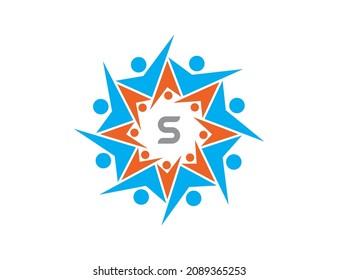 Friendship, Teamwork, Community, People Connectivity logo Vector design Illustration Template with initial Letter S