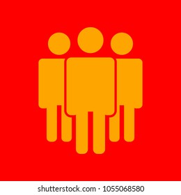 Friendship, teamwork. society icon. Vector. Orange icon with white holes if exist at red background. Isolated.