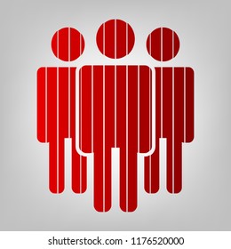 Friendship, teamwork. society icon. Vector. Vertically divided icon with colors from reddish gradient in gray background with light in center.
