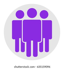 Friendship, teamwork. society icon. Vector. Violet flat icon on light gray circle at white background. Isolated.