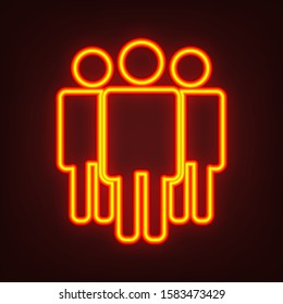 Friendship, teamwork. society icon. Yellow, orange, red neon icon at dark reddish background. Illumination. Illustration.