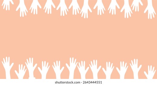 Fundo do tema da amizade, dia das crianças, dia da tolerância, dia da unidade, cooperação, com elementos da cor da mão e da pele e com área negativa para o texto