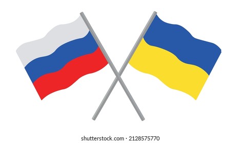 friendship of two peoples.two flags together in a flat style on an isolated background.russia and ukraine