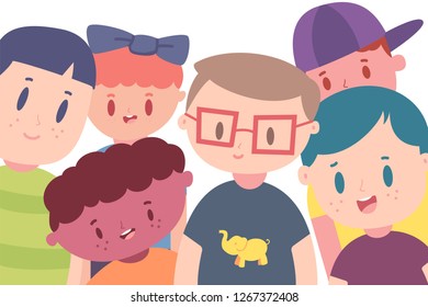 Friendship vector cartoon concept illustration with happy kids isolated on white background.