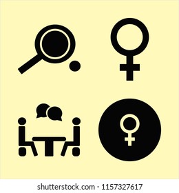 friendship vector icons set. with ping pong, talking people and female gender symbol in set