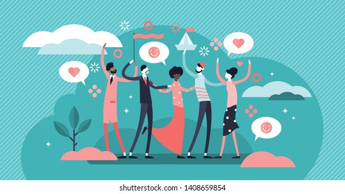 Friendship vector illustration. Flat tiny social relationship union persons concept. Trust and solidarity group symbolic partnership. Society community with cheerful support and united team lifestyle.