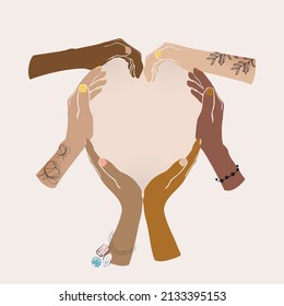 friendship, women's circle, safe and sacred space for women to come together, use their voices, be heard and be seen, empower each other, share communication. icon, graphic of abstract diverse hands
