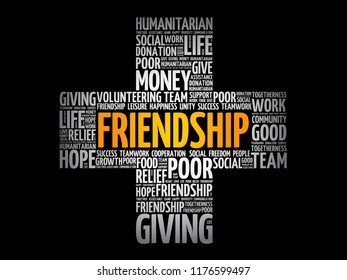 Friendship word cloud collage, cross concept background