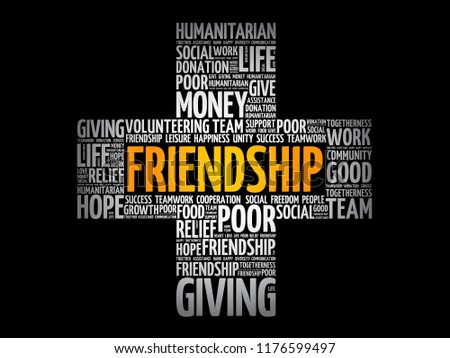 Friendship word cloud collage, cross concept background