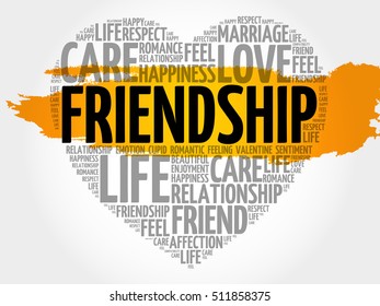 Friendship word cloud collage, heart concept background