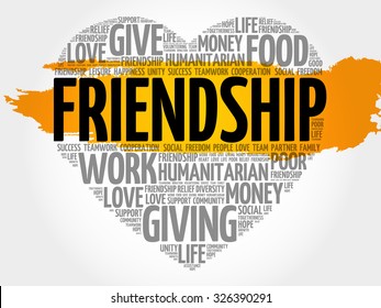 Friendship word cloud, heart concept
