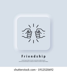 Friendships icon. Fist icon. Handshake of business partners. A human greeting. New normal. Vector. UI icon. Neumorphic UI UX white user interface web button. Neumorphism