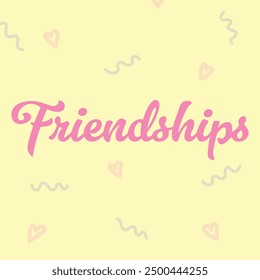 "FRIENDSHIPS" perfect for stickers, merchandise and apparel designs. This Typography design offers high-quality, eye-catching typography, easy to use and scalable. Perfect for your design needs. 