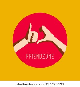 friendzone Hand Symbol. One hand showing thumb up. Second hand showing heart part
