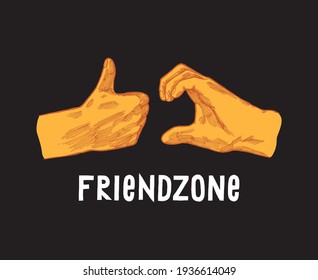 Friendzone vintage realistic emoji. Etching style hand gesture of friendzone.