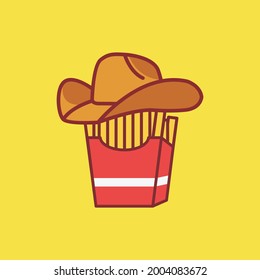 Fries Burger with felt cap cowboy for café bar restaurant fashion logo design