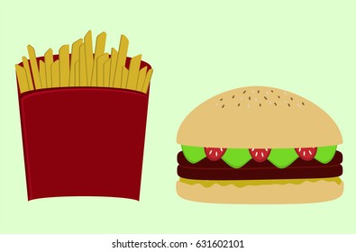 Fries and burger vector illustration