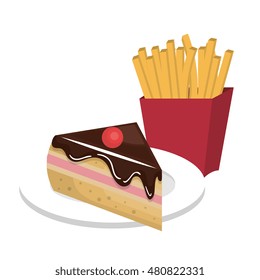 fries cake fast food design isolated