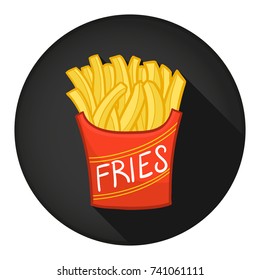Fries Food Icon Round Flat Vector Art Design Color Illustration