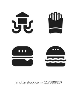 fries icon. 4 fries vector icons set. french fries, squid and burger icons for web and design about fries theme