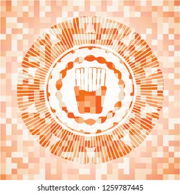 fries icon inside abstract orange mosaic emblem