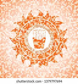 fries icon inside abstract orange mosaic emblem