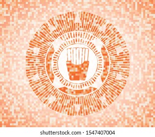 fries icon inside abstract orange mosaic emblem with background